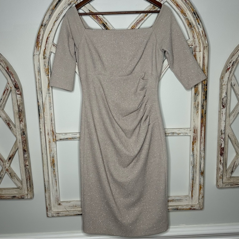 Cream Shimmer Special Occasion Midi Dress- Size 10